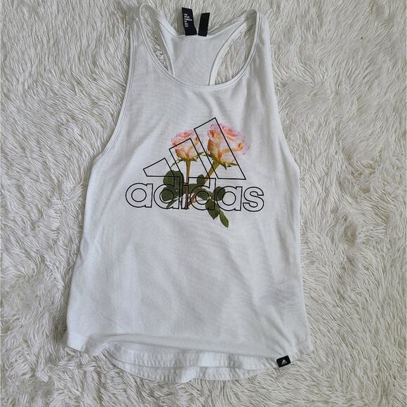 Adidas Floral Logo White Tank Top Size XS - Picture 12 of 13